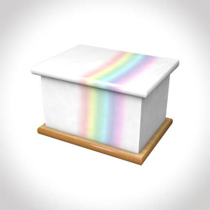 Rainbow on white child ashes casket
