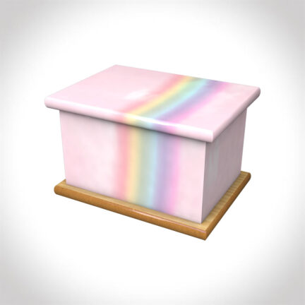 rainbow on fluffy pink sky child ashes casket