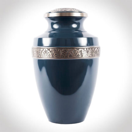 Ocean Blue and Pewter Traditional Urn